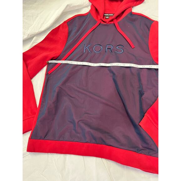 Michael Kors Hoodie Pullover, Men's Small, Red/Blue Colorblock Mesh Overlay - Picture 9 of 11